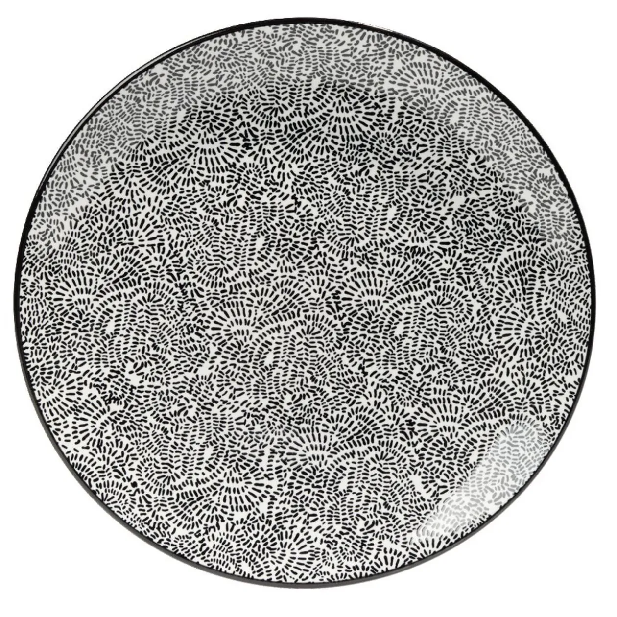 Lot de 4 assiettes plates Ø27cm porcelaine imprimé noir et blanc
