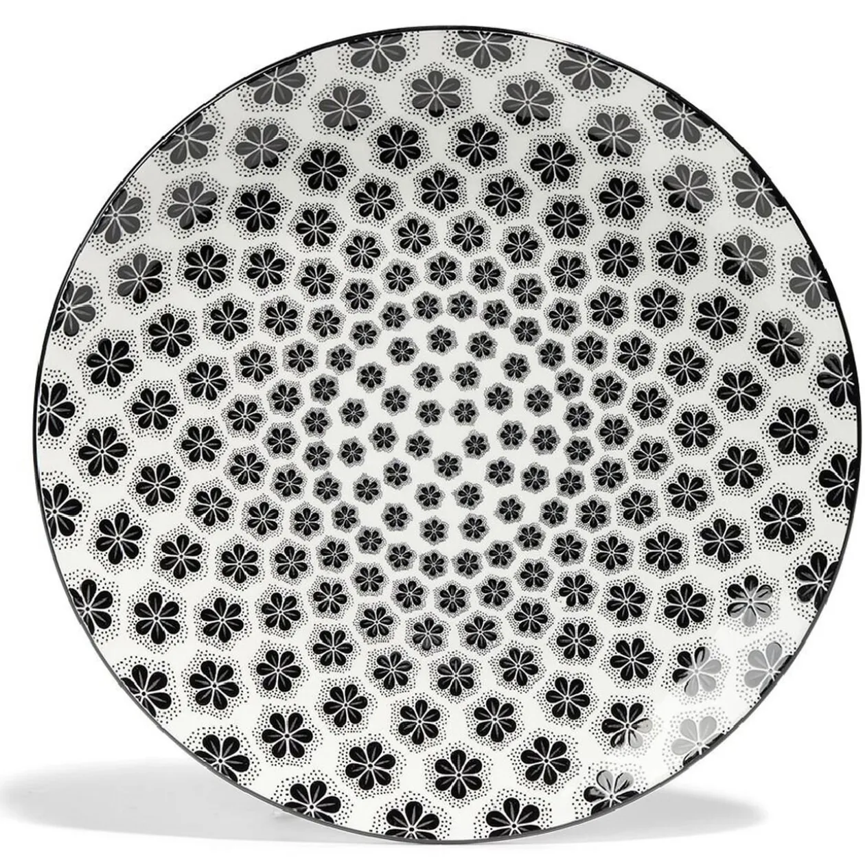 Lot de 4 assiettes plates Ø27cm porcelaine imprimé noir et blanc