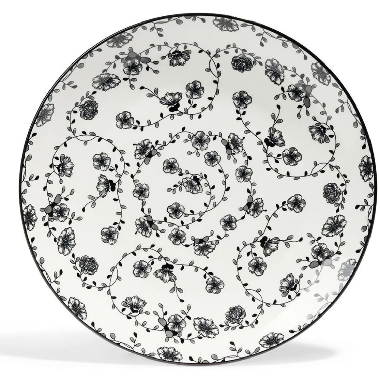 Lot de 4 assiettes plates Ø27cm porcelaine imprimé noir et blanc