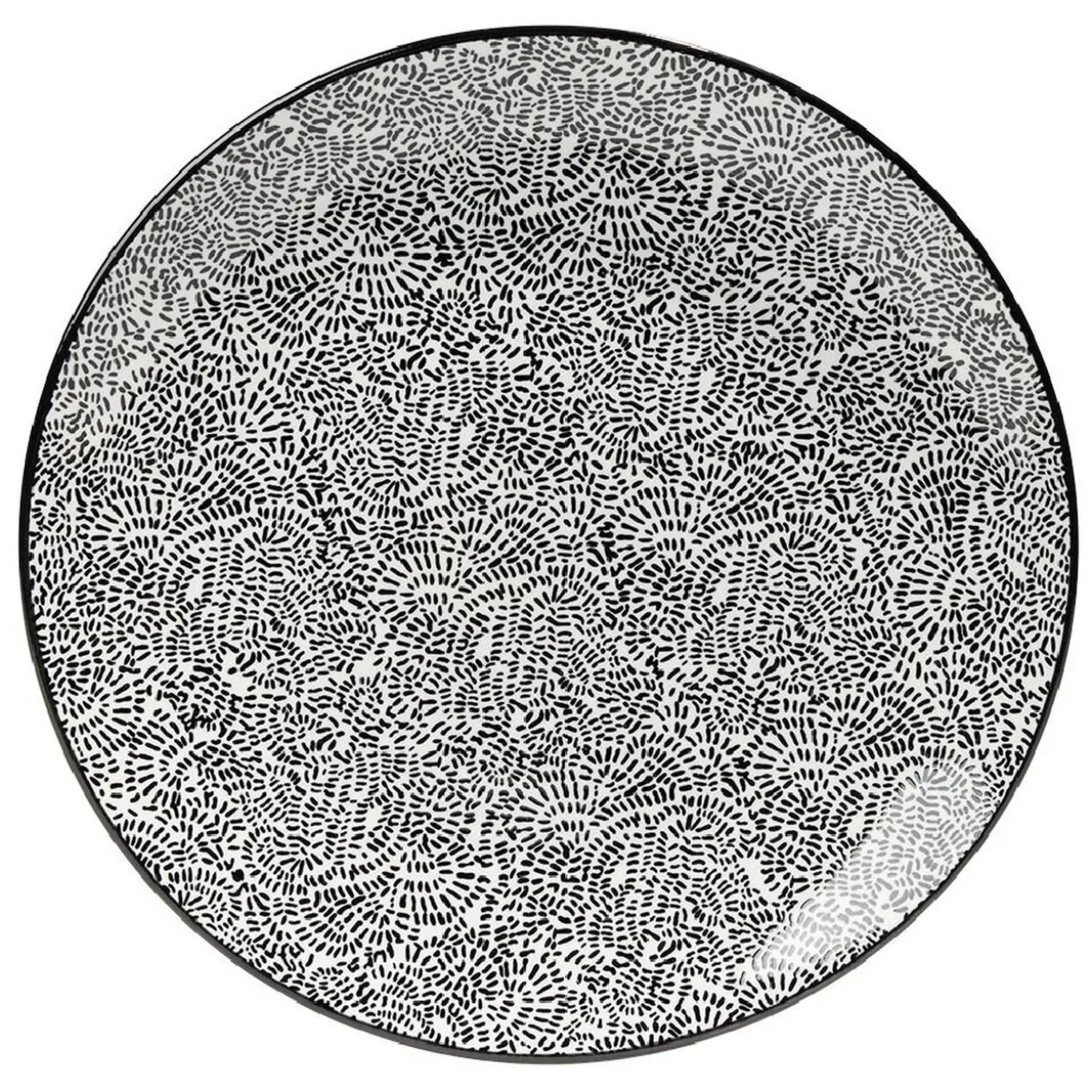 Lot de 4 assiettes plates Ø27cm porcelaine imprimé noir et blanc