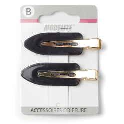 Lot de 2 barrettes à cheveux plates clic-clac noir et doré