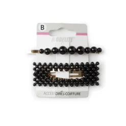 Lot de 2 barrettes à cheveux dorées à perles noires