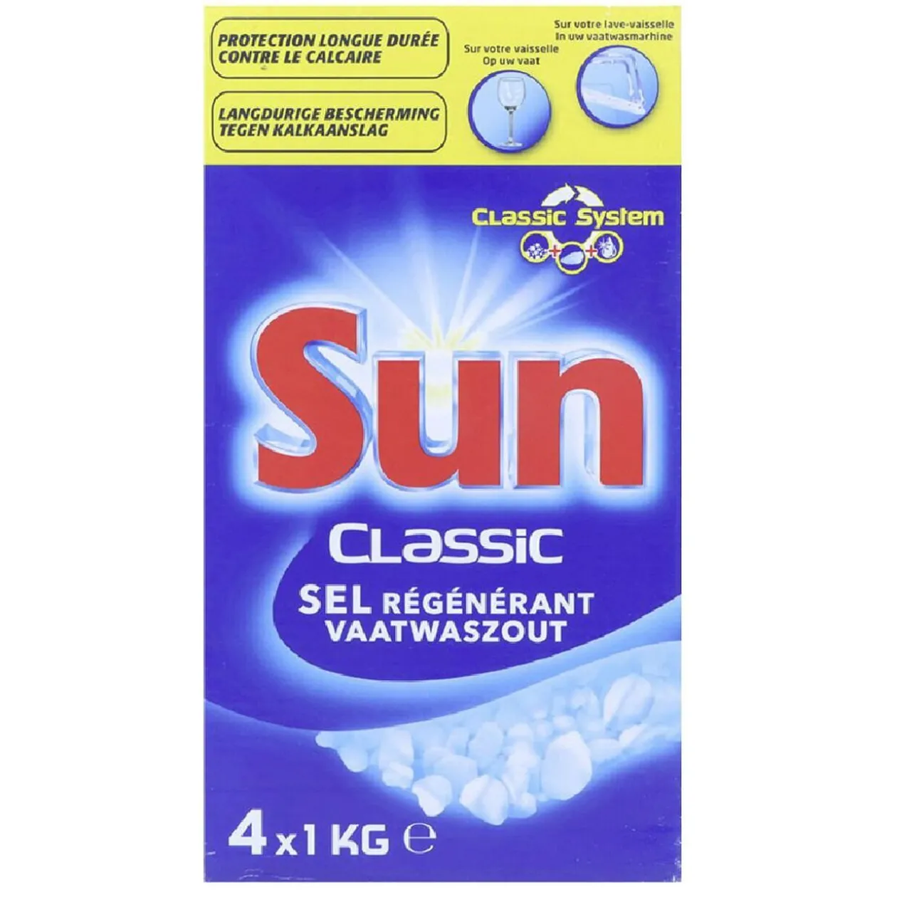 Lot de 4 boîtes de sel régénérant lave-vaisselle Sun Classic 1kg