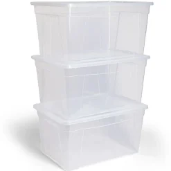 Lot de 3 box 43L plastique transparent 56x39,5x35,5cm
