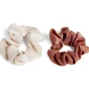 Lot de 2 chouchous scrunchies uni beige et uni marron