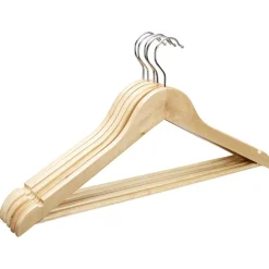 Lot de 5 cintres en bois beige avec crochet métal