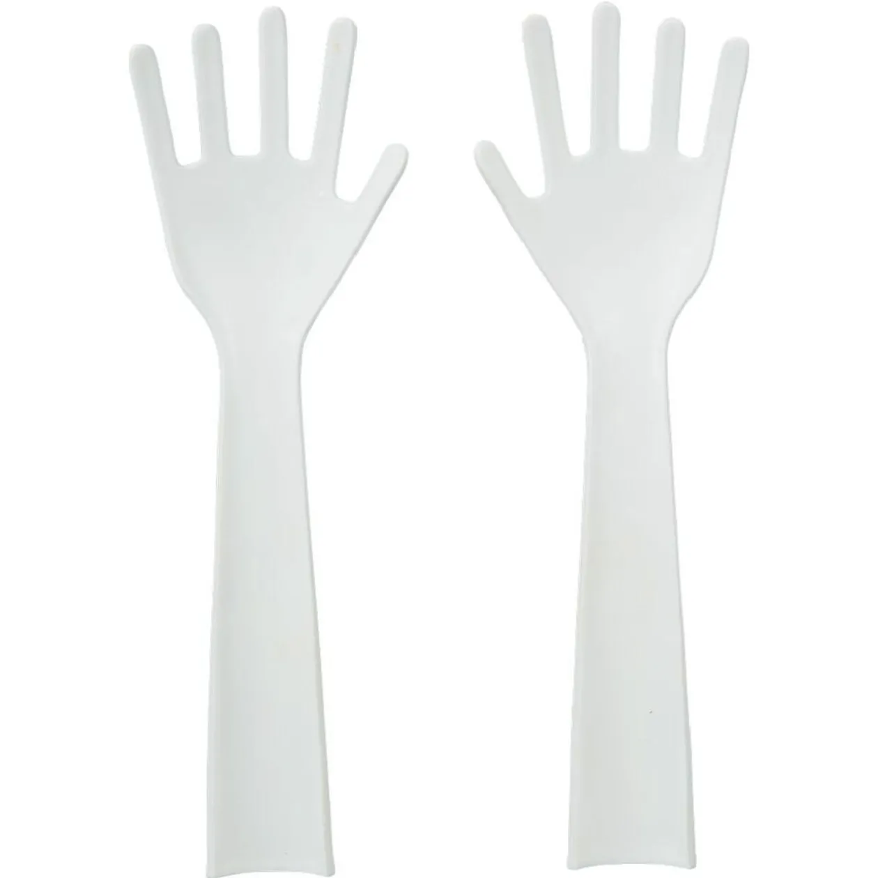 Lot de 2 couverts à salade forme main plastique blanc