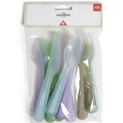 Lot de 12 couverts pour enfant plastique coloré
