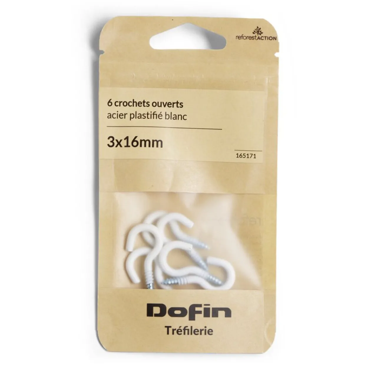 Lot de 6 crochets ouverts blancs Ø3x16mm