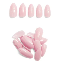 Lot de 24 faux ongles caméléon avec stickers de colle plastique rose