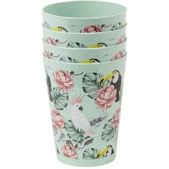 Lot de 4 gobelets décor oiseau et feuille 60 cl