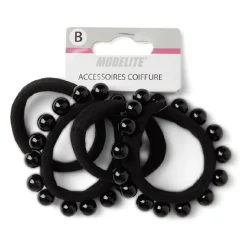 Lot de 4 élastiques à cheveux avec perles polyester noir