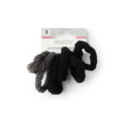 Lot de 6 élastiques à cheveux larges polyester doux noir et gris