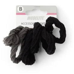 Lot de 6 élastiques à cheveux larges polyester doux noir et gris