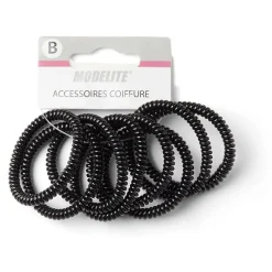Lot de 8 élastiques à cheveux spirale caoutchouc noir