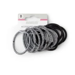 Lot de 15 élastiques à cheveux polyester noir et blanc aspect chiné