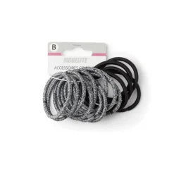Lot de 15 élastiques à cheveux polyester noir et blanc aspect chiné