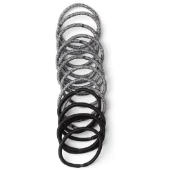 Lot de 15 élastiques à cheveux polyester noir et blanc aspect chiné
