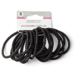 Lot de 15 élastiques à cheveux polyester noir et fil métallique multicolore