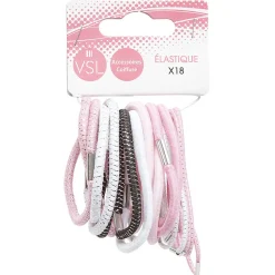 Lot de 18 élastiques pour cheveux blanc rose et noir