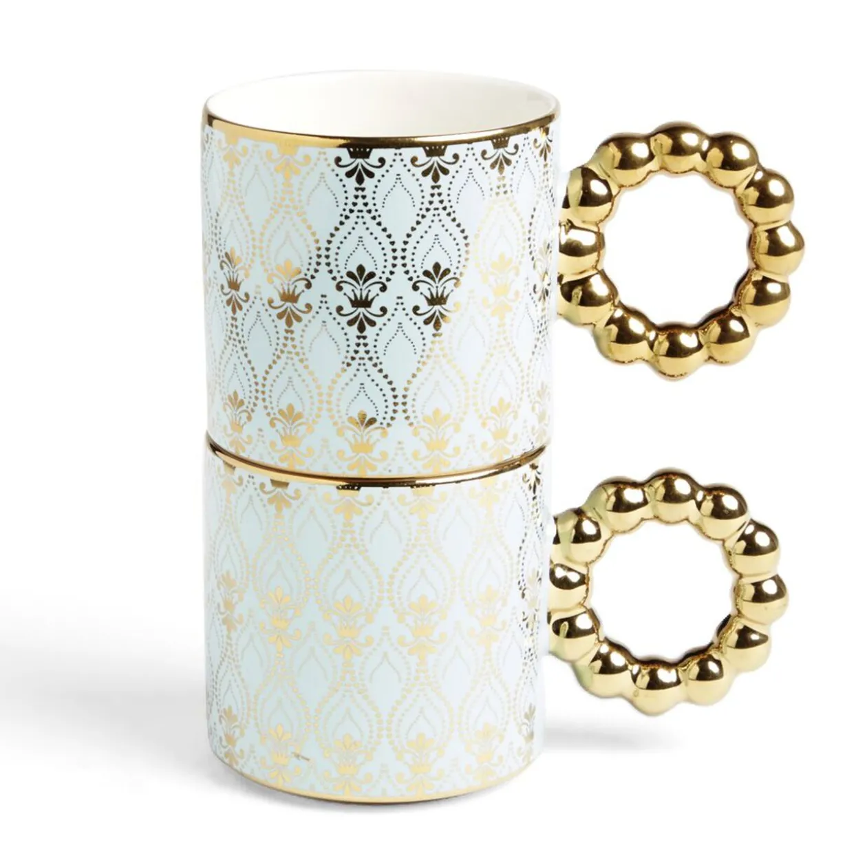 Lot de 2 mugs 30cl design chic bleu clair et doré