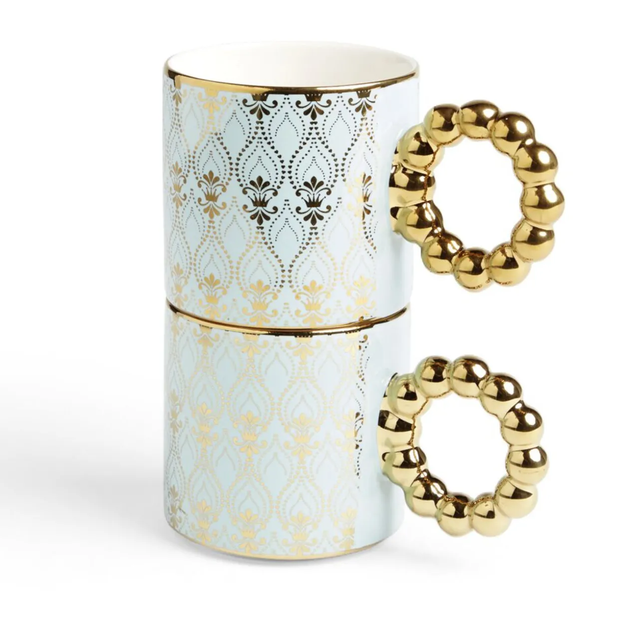 Lot de 2 mugs 30cl design chic bleu clair et doré