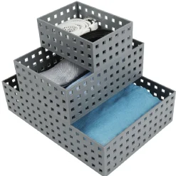 Lot de 3 panières de rangement grise