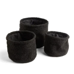 Lot de 3 panières en laine bouclée noir
