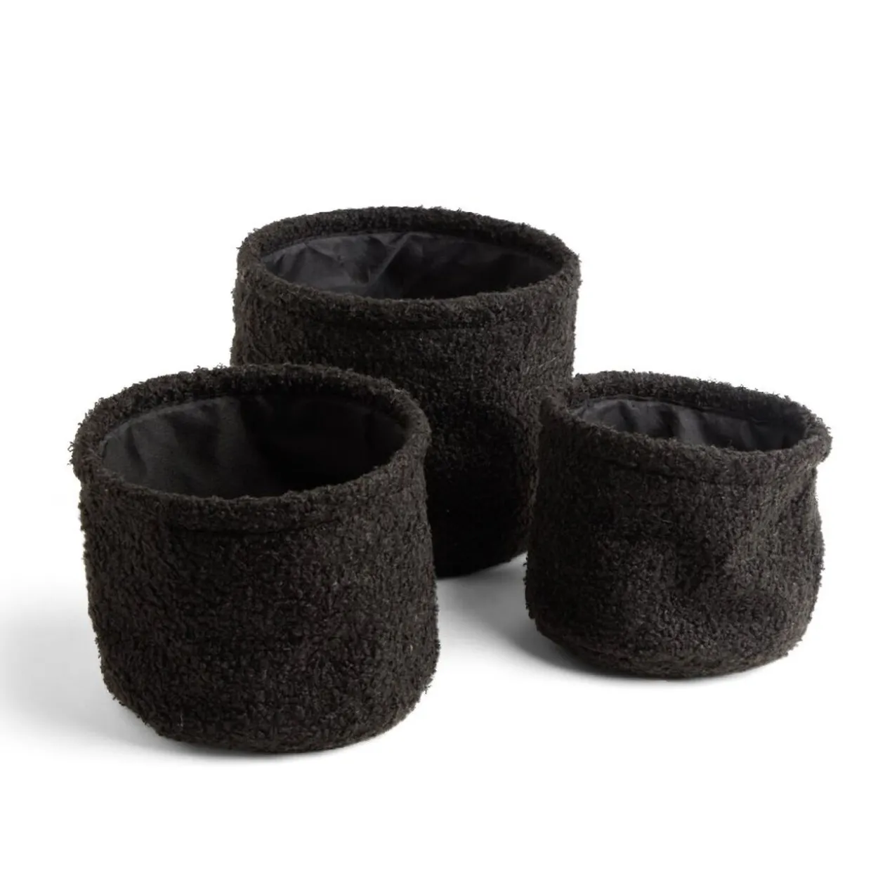 Lot de 3 panières en laine bouclée noir