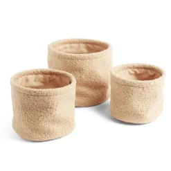 Lot de 3 panières en laine bouclée beige