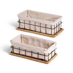 Lot de 2 panières métal et bois