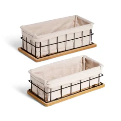 Lot de 2 panières métal et bois