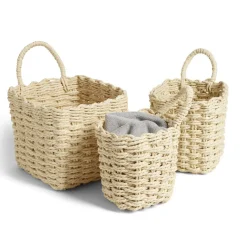 Lot de 3 panières tressées rangement salle de bain
