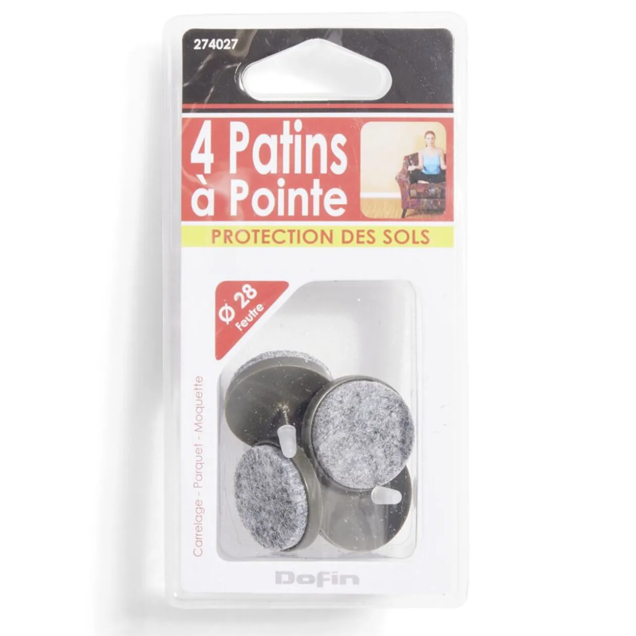 Lot de 4 patins de meuble ronds avec pointe - Ø28 mm