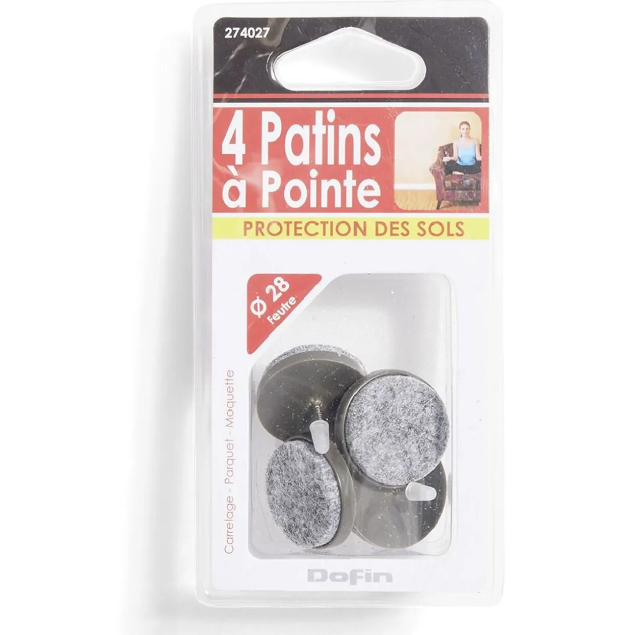 Lot de 4 patins de meuble ronds avec pointe - Ø28 mm