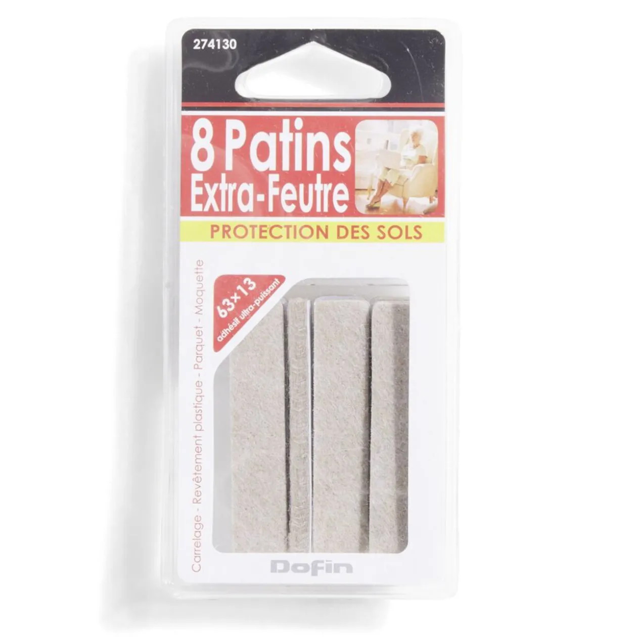 Lot de 8 patins en feutre adhésif ultra puissant - 63x12 mm