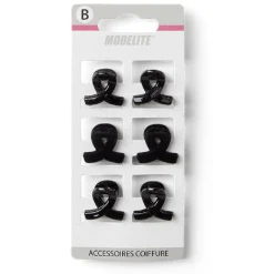 Lot de 6 pinces à cheveux effet noué plastique noir brillant 2cm