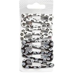 Lot de 8 pinces clic clac fleuries noires et blanches