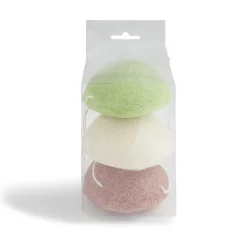 Lot de 3 éponges konjac coeur vert beige marron