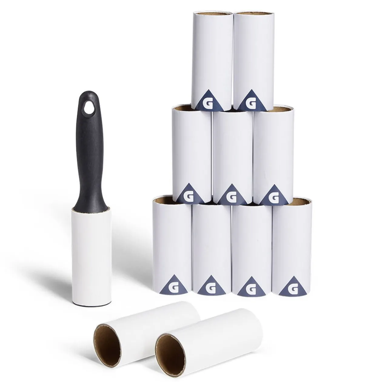Lot de 11 rouleaux adhésifs papier + brosse polypropylène blanc + noir