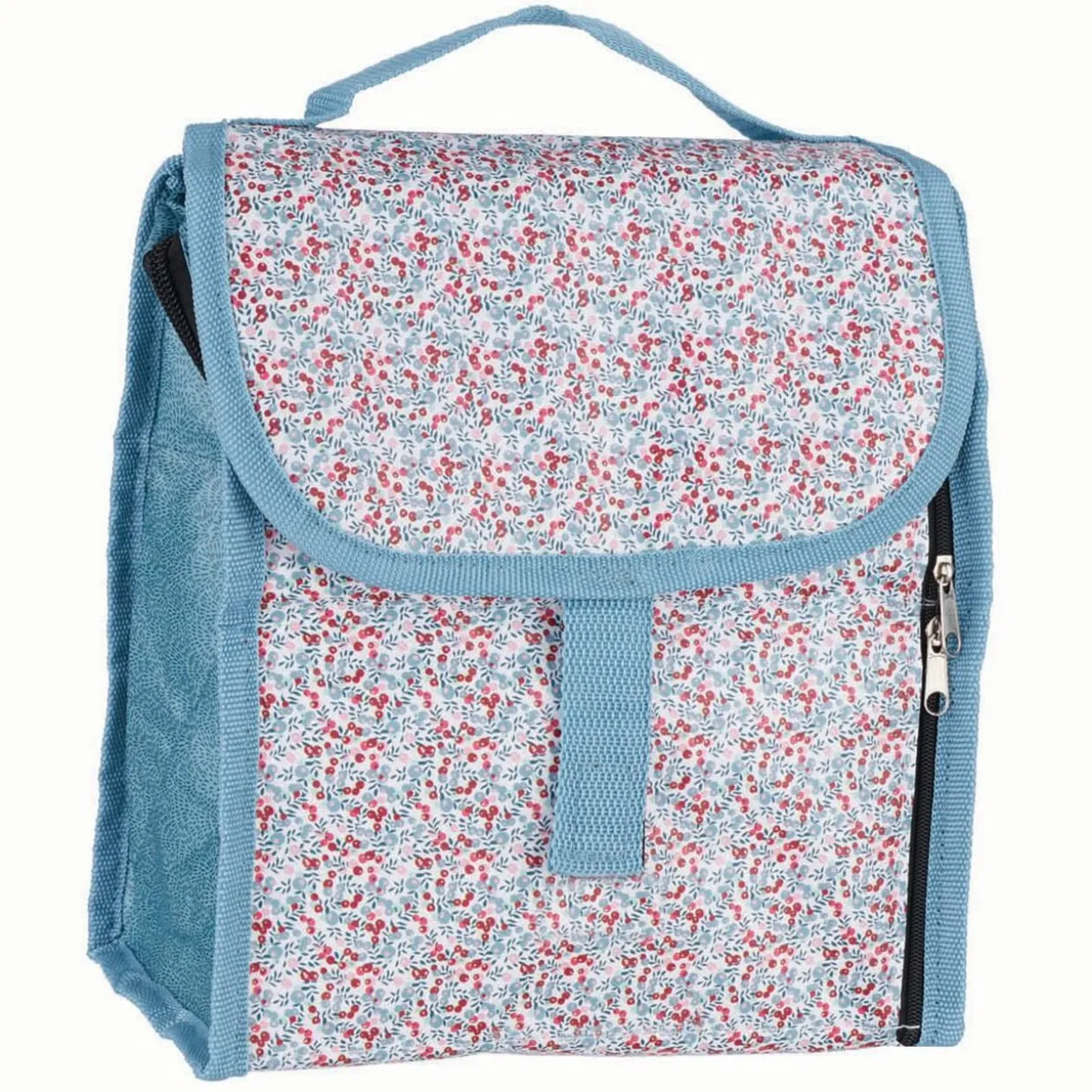 Lunch bag réfrigérant blanc et bleu motif fleuri rouge 2,3 L