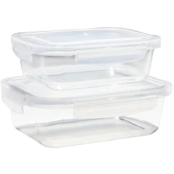 Lunchbox en verre x2 avec couvercle 1,05L et 1,5L