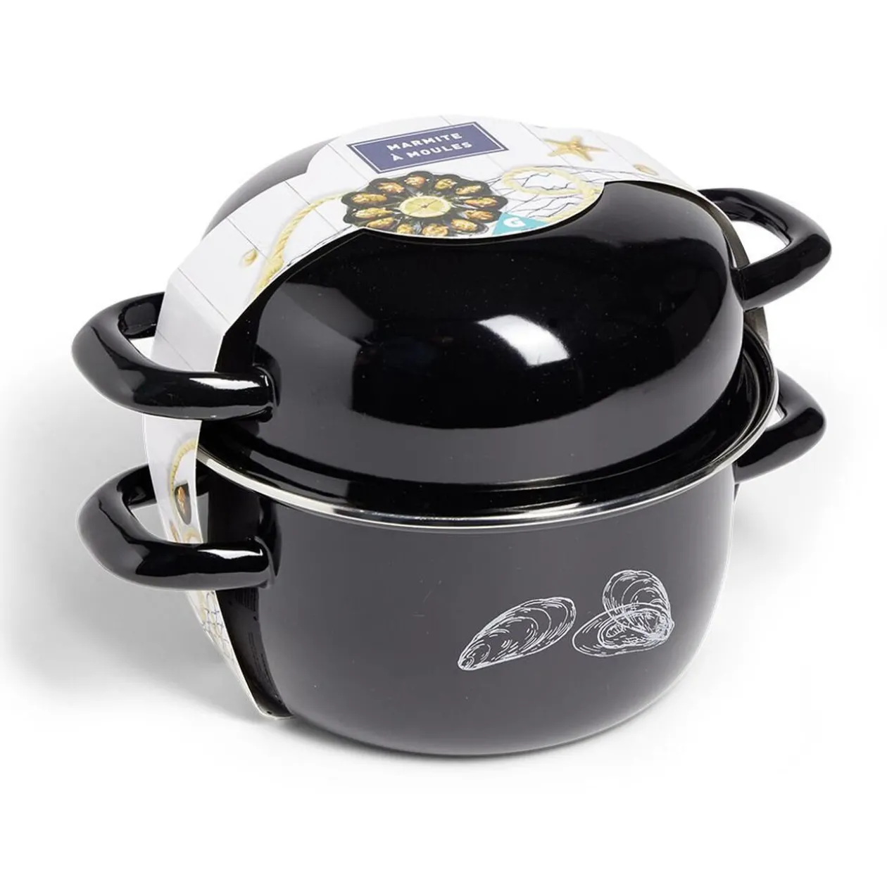 Marmite à moules avec couvercle Ø20,5cm acier noir