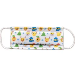 Masque enfant catégorie 1 tissu motif smiley thème Noël blanc et jaune