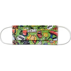 Masque lavable enfant AFNOR UNS1 motifs comics en tissu vert et rouge