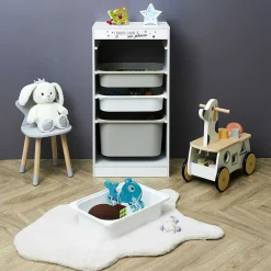 Meuble de rangement enfant Tidy 3 bacs bois gris blanc 45x30xH88,5cm
