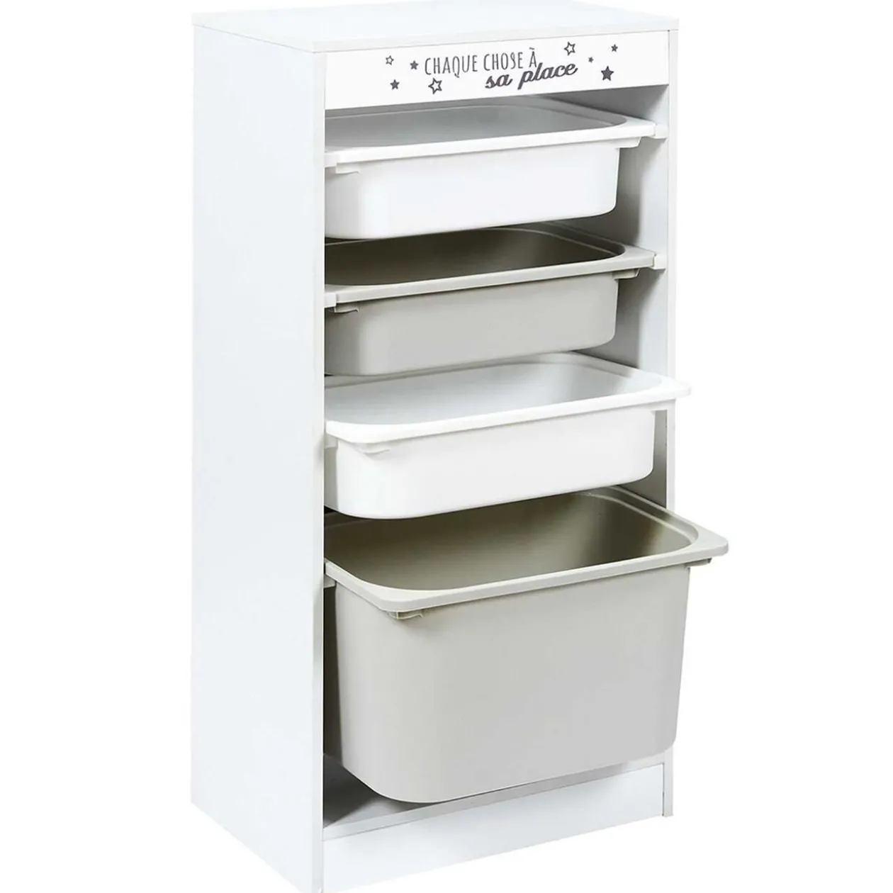 Meuble de rangement enfant Tidy 3 bacs bois gris blanc 45x30xH88,5cm