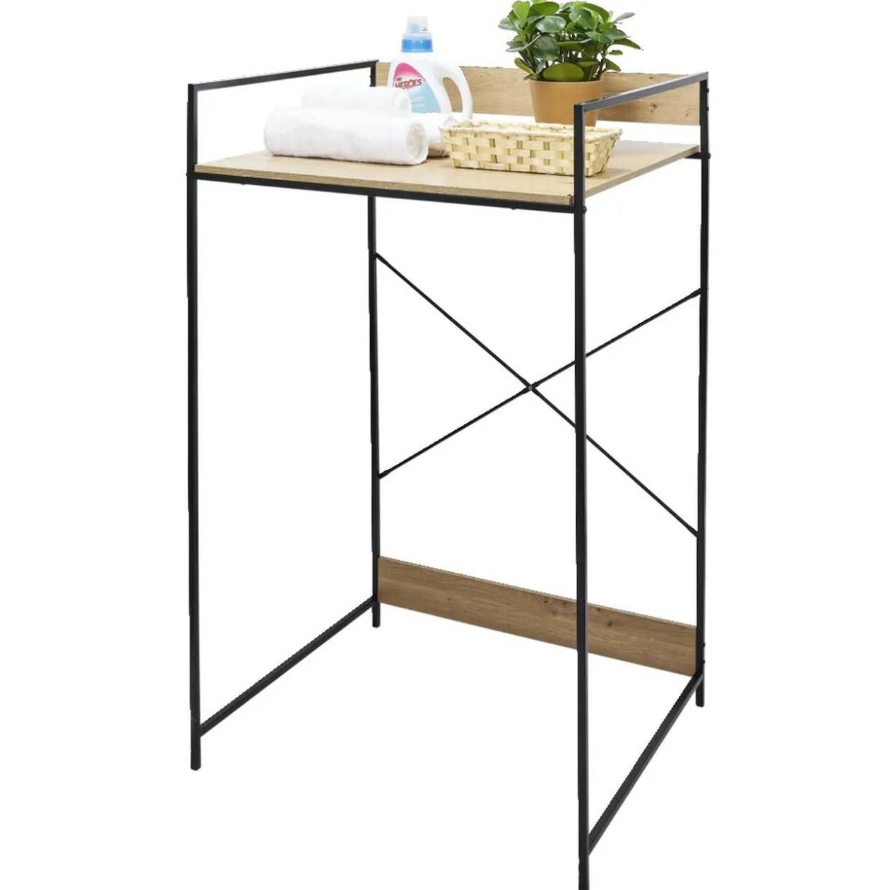 Meuble pour buanderie 70xH115x60cm bois et acier noir