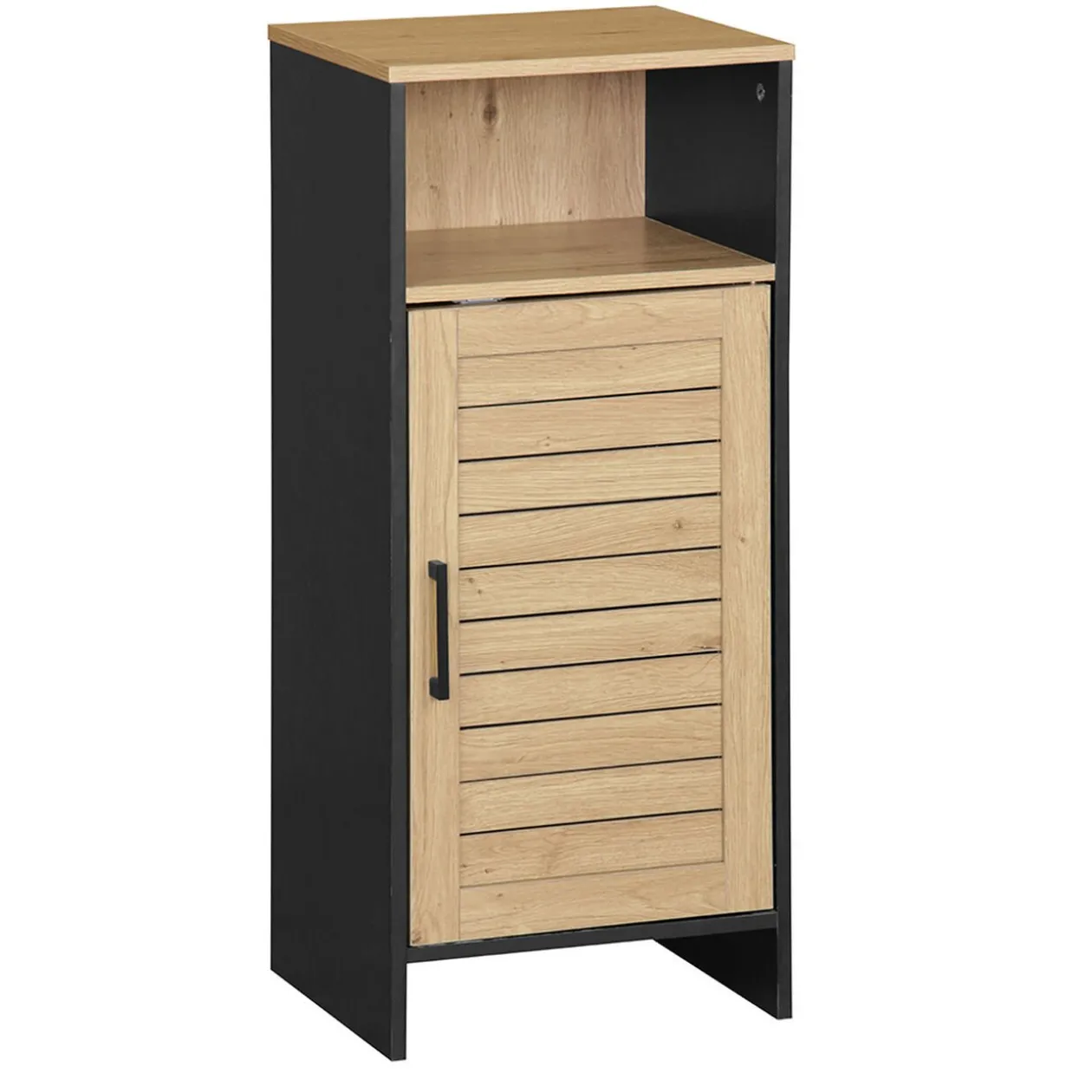 Meuble salle de bain 1 porte naturel et noir 34x30xH80 cm - Richmond