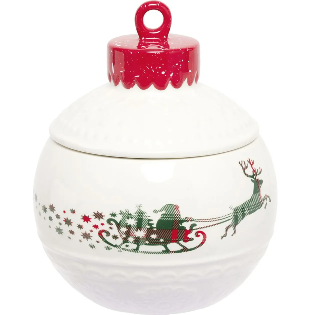 Mini bonbonnière en céramique décor Noël rouge blanc